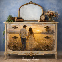 Romantic Couple Wheat Field Sunset Scene Decoupage
