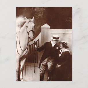 Romantic Couple with Grey Horse Postcard