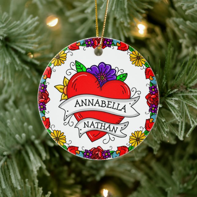Romantic Couple's Gift | Tattoo Style Art Ceramic Tree Decoration (Tree)