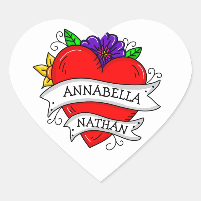 Romantic Couple's Gift | Tattoo Style Art   Heart Sticker (Front)
