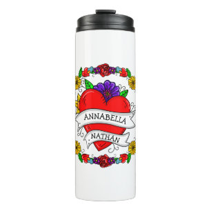 Romantic Couple's Gift   Tattoo Style Art    Thermal Tumbler