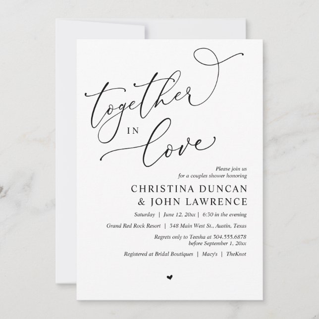Romantic Couples Shower Party, Together In Love Invitation (Front)