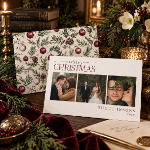 Romantic Cranberry Botanical Newlywed Xmas Photo Holiday Card