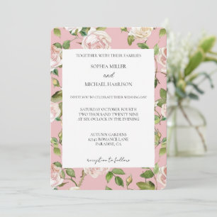 Romantic Cream Blush Pink Floral Wedding Invitation