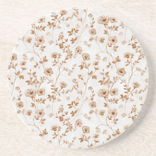 Romantic Cream Brown Floral  Coaster (Front)