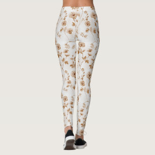 Romantic Cream Brown Floral  Leggings