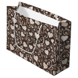 Romantic Cream Brown Hearts Bridal Shower Large Gift Bag