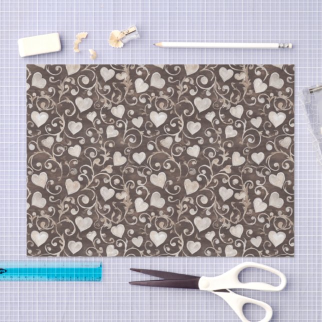 Romantic Cream Brown Hearts Bridal Shower Tissue Paper (Craft)