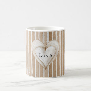 Romantic Cream Heart Brown Stripes Love Coffee Mug