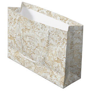 Romantic Cream Ivory Floral Wedding  Large Gift Bag