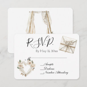 Romantic Cream Lace Rose Floral Swing Wedding RSVP Enclosure Card