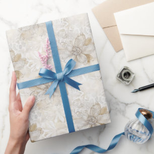 Romantic Cream Lace Rose Floral Wedding Wrapping Paper