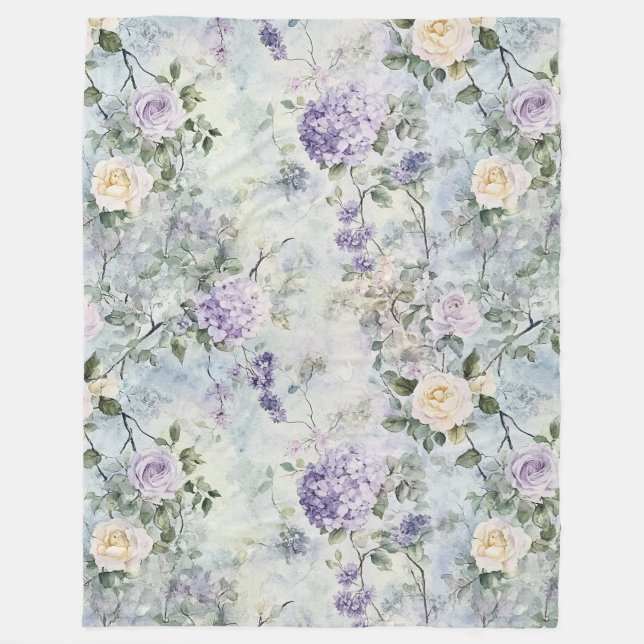 Romantic Cream purple flowers   Fleece Blanket (Front)
