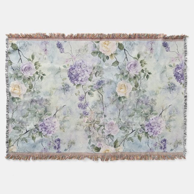 Romantic Cream purple flowers   Throw Blanket (Front)
