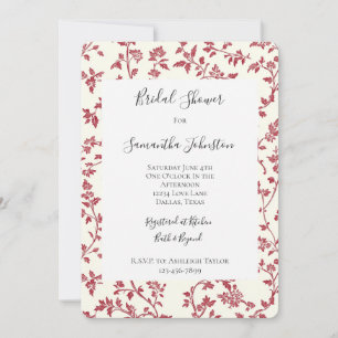 Romantic Cream Red Leaves Bridal Shower Invitation