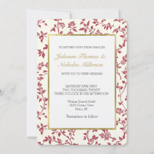 Romantic Cream Red Leaves Wedding Invitation