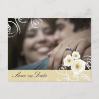 Romantic Cream Roses & Swirls Photo Save The Date