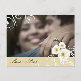 Romantic Cream Roses & Swirls Photo Save The Date Announcement Postcard