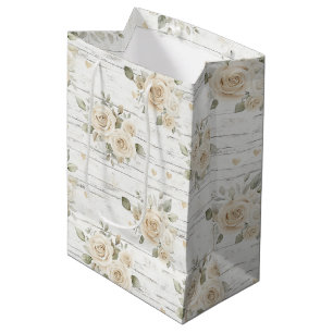 Romantic Cream White Floral Boho Bridal Shower Medium Gift Bag