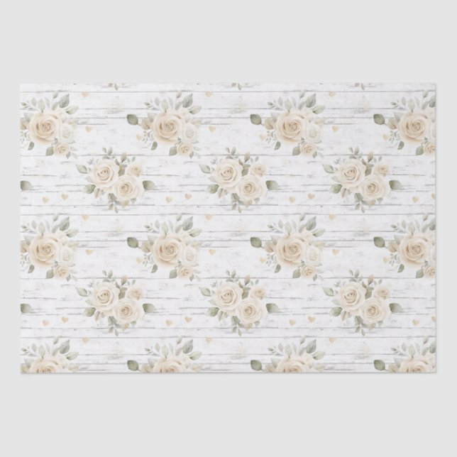 Romantic Cream White Floral Boho Bridal Shower  Tissue Paper (Front)