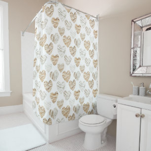 Romantic Cream White Hearts Shower Curtain