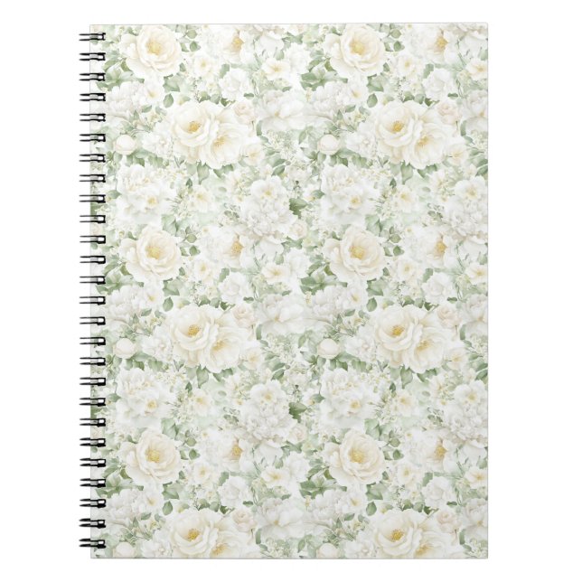 Romantic Cream White Roses Floral  Notebook (Front)