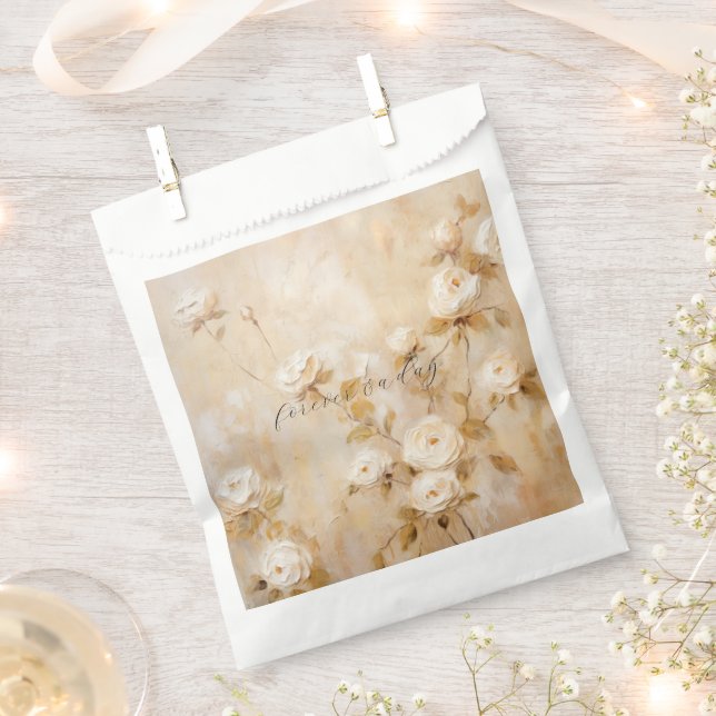 Romantic Cream White Roses Wedding Favour Bags (Clipped)