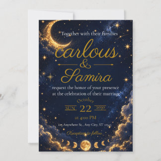 Romantic Crescent Moon Wedding Invitation 