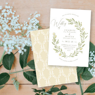 Romantic Crisp White Floral Crest Elegant Wedding Invitation