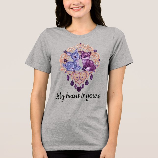 Romantic Crystal Animals Custom Couple Tri-Blend Shirt (Front)