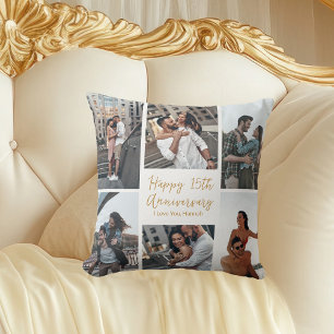 Romantic Custom Anniversary Photo Collage Modern Cushion