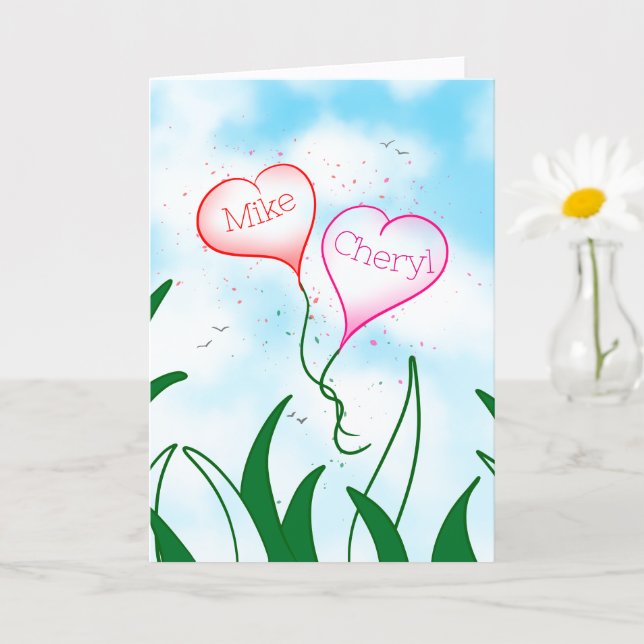 Romantic Custom Names Valentine to Husband or Wife Card (Small Plant)