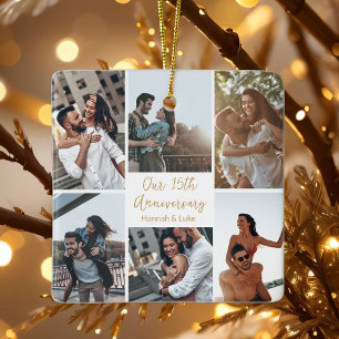 Romantic Custom Photo Collage Anniversary Gift Ceramic Ornament