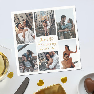 Romantic Custom Photo Collage Anniversary Party Napkin