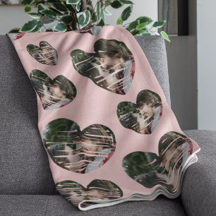 Romantic Custom Photo Hearts Pink Sherpa Blanket