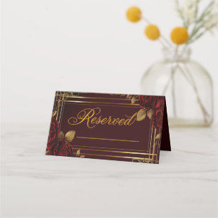 Romantic Customisable Burgundy Red Rose Wedding  Place Card