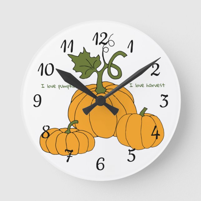 Romantic Cute orange pumpkin harvest    Round Clock (Front)
