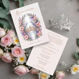 Romantic Cute Quinceañera Princess Tiara in Bloom Invitation