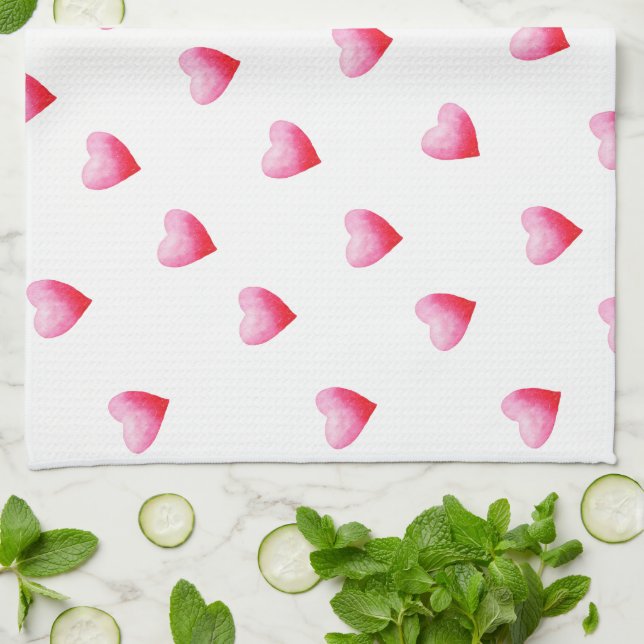 Romantic Cute Red Heart    Tea Towel (Folded)