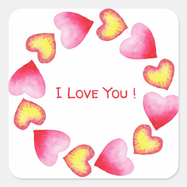 Romantic  Cute Red Heart Valentine's Day  Square Sticker (Front)