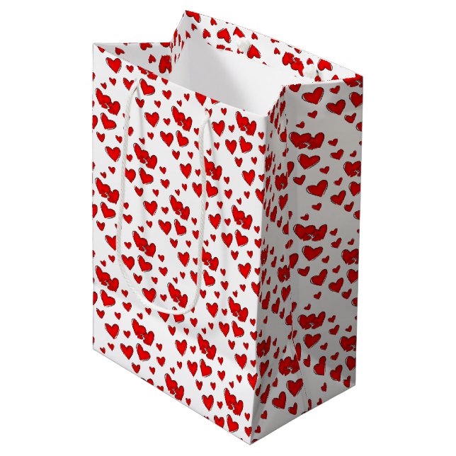 Romantic Cute Red Hearts Pattern Valentine's Day Medium Gift Bag (Front Angled)