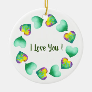 Romantic Cute Watercolor Green Valentine's Day Ceramic Tree Decoration