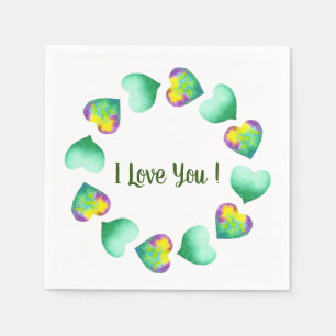 Romantic Cute Watercolor Green Valentine's Day Napkin