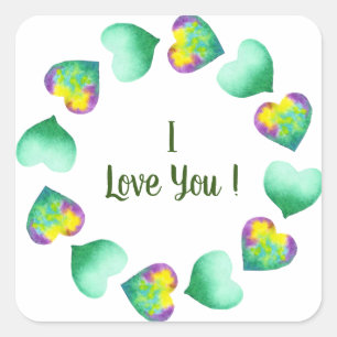 Romantic Cute Watercolor Green Valentine's Day  Square Sticker