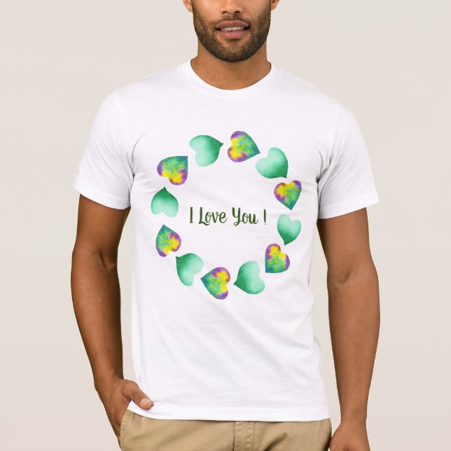 Romantic Cute Watercolor Green Valentine's Day   T-Shirt (Front)