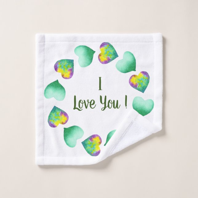 Romantic Cute Watercolor Green Valentine's Day    Wash Cloth (Wash Cloth)