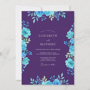 Romantic Cyan Plum Painted Wedding Invitation