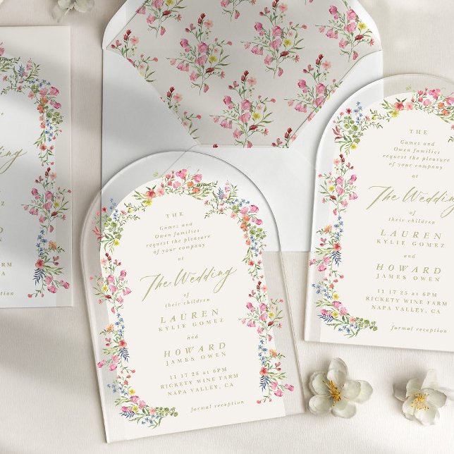 romantic dainty floral arch spring garden wedding acrylic invitations (Creator Uploaded)