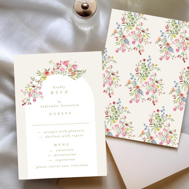romantic dainty floral arch spring garden wedding RSVP card (Creator Uploaded)