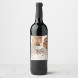 romantic dainty floral spring wedding Photo Wine Label